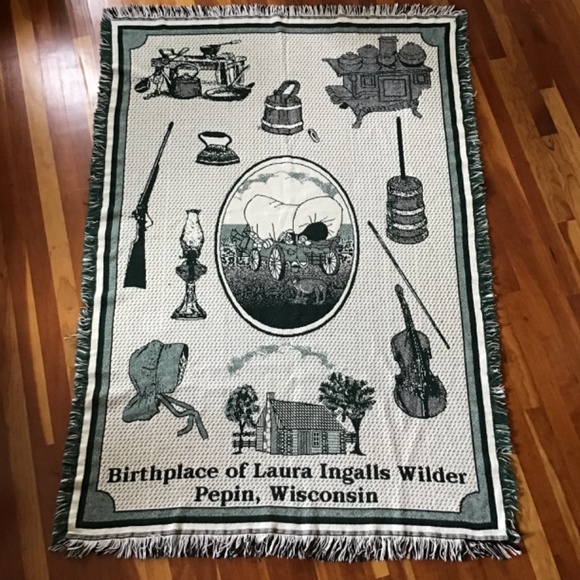 Laura Ingalls Wilder Vintage Throw Birthplace Wisconsin Dark Green Blanket - Picture 12 of 12